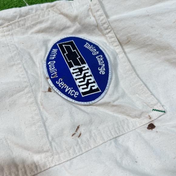 Vintage  Wrangler Bib Overalls 42 x 32 Cream 90s Chevy‎ NASCAR Daytona Patches - Picture 16 of 16